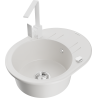 Mexen Kevin granite sink 1-bowl with drainer and Rita kitchen tap, white - 6517-20-670300-20