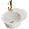Mexen Kevin fregadero de granito de 1 seno con escurridor y grifo de cocina Rita, blanco - 6517-20-670300-50