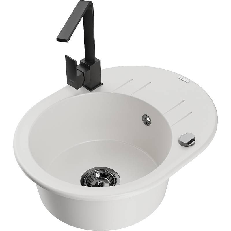 Mexen Kevin fregadero de granito de 1 cubeta con escurridor y grifo de cocina Rita, blanco - 6517-20-670300-70