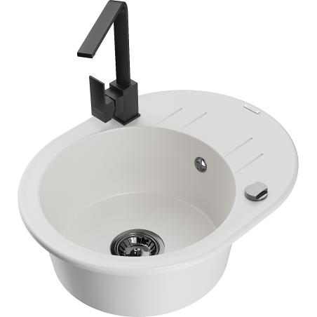 Mexen Kevin fregadero de granito de 1 cubeta con escurridor y grifo de cocina Rita, blanco - 6517-20-670300-70