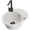 Mexen Kevin fregadero de granito de 1 cubeta con escurridor y grifo de cocina Rita, blanco - 6517-20-670300-70