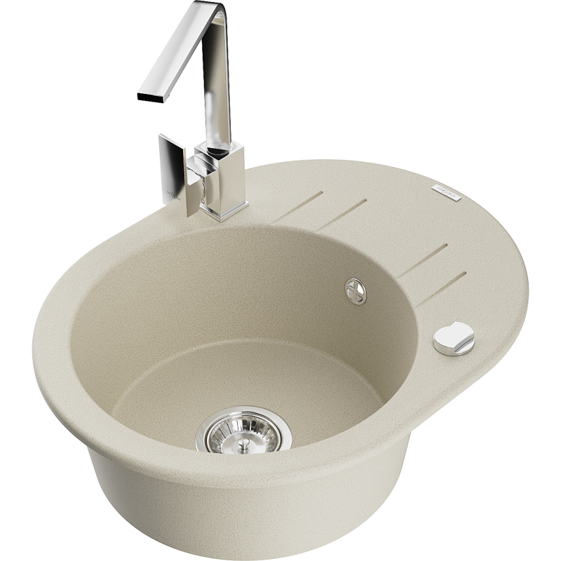 Mexen Kevin fregadero de granito de 1 cubeta con escurridor y grifo de cocina Rita, beige - 6517-69-670300-00