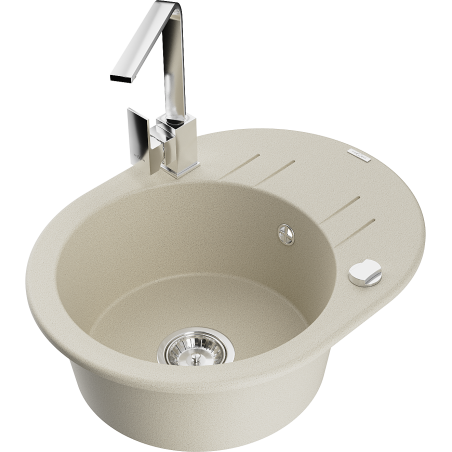 Mexen Kevin 1-basin granite kitchen sink with drainer and Rita kitchen tap, beige - 6517-69-670300-00