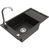 Mexen Elias 1-bowl granite sink with drainer and Telma kitchen faucet, black/gold - 6511-75-670200-00