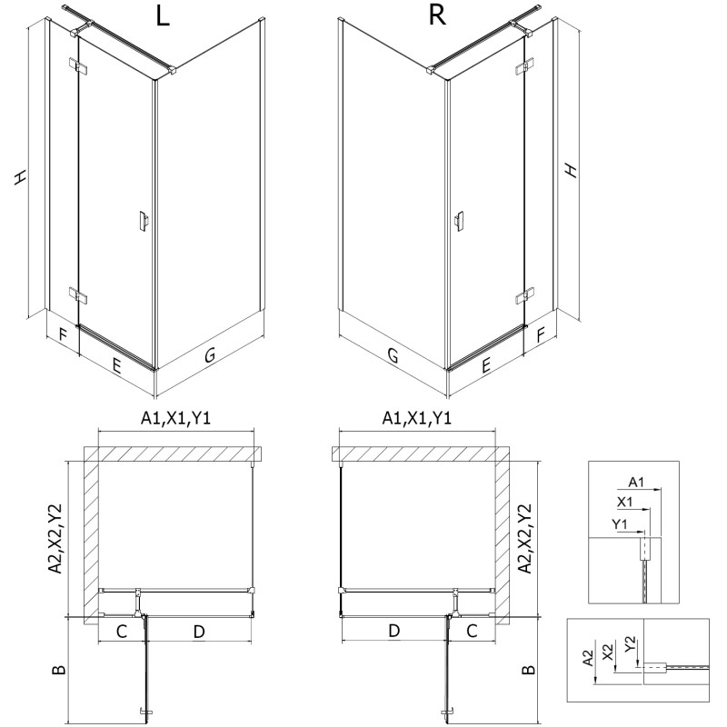 Mexen Mist-H T cabine de douche pivotante gauche 70 x 70 cm, transparent, chrome - 8A5T-070-070-01-00-L