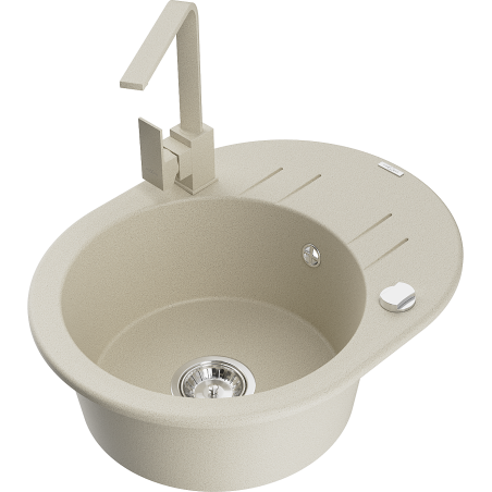 Mexen Kevin 1-kameras akmens izlietne ar drenāžas plauktu un virtuves krānu Rita, bēša - 6517-69-670300-69