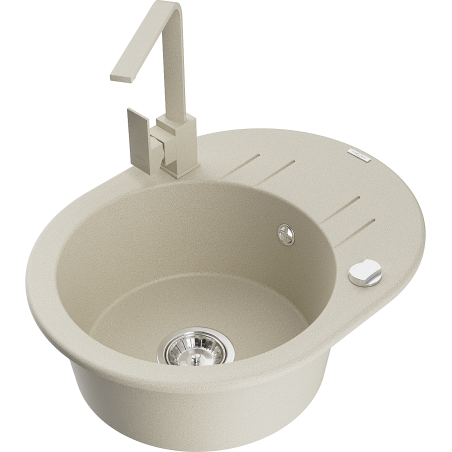 Mexen Kevin granit wastafel met 1 bak en afdruipplaat en keukenkraan Rita, beige - 6517-69-670300-69