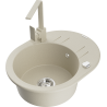 Mexen Kevin fregadero de granito de 1 compartimento con escurridor y grifo de cocina Rita, beige - 6517-69-670300-69