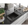 Mexen Elias Fregadero de granito de 1 seno con escurridor y grifo de cocina Telma, negro/dorado - 6511-75-670200-70-B