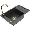 Mexen Elias 1-bowl granite sink with drainer and Telma kitchen tap, black speckled - 6511-76-670200-50