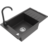 Mexen Elias granite sink 1-bowl with drainer and Telma kitchen tap, black speckled - 6511-76-670200-70
