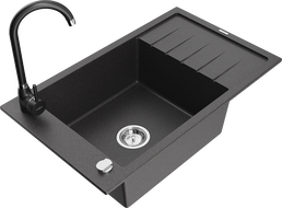 Mexen Elias Granit-Spullsteen 1-Kummer mat Oflaufsaatz a Kichenbatterie Telma, schwaarz gesprenkelt - 6511-76-670200-70