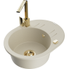 Mexen Kevin granite kitchen sink 1-bowl with drainer and Rita kitchen tap, beige - 6517-69-670300-50