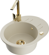 Mexen Kevin granieten spoelbak 1-komerig met druiprek en keukenmengkraan Rita, beige - 6517-69-670300-50