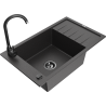 Mexen Elias granite sink 1-bowl with drainer and Telma kitchen tap, speckled black - 6511-76-670200-70-B