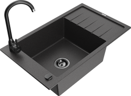 Mexen Elias fregadero de granito de 1 cubeta con escurridor y grifo de cocina Telma, negro moteado - 6511-76-670200-70-B