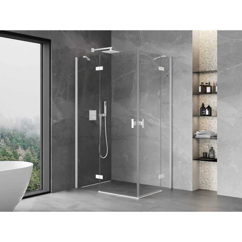 Mexen Mist-H Duo cabine de douche pivotante gauche 90 x 75 cm, transparent, blanc - 8A5-090L-075P-20-00