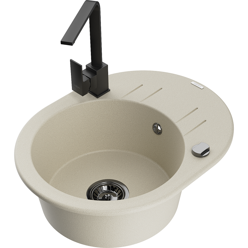 Mexen Kevin fregadero de granito de 1 seno con escurridor y grifo de cocina Rita, beige - 6517-69-670300-70