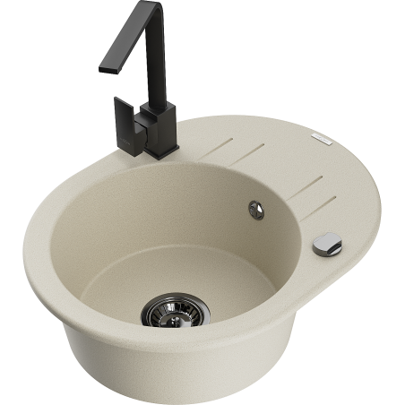 Mexen Kevin fregadero de granito de 1 seno con escurridor y grifo de cocina Rita, beige - 6517-69-670300-70