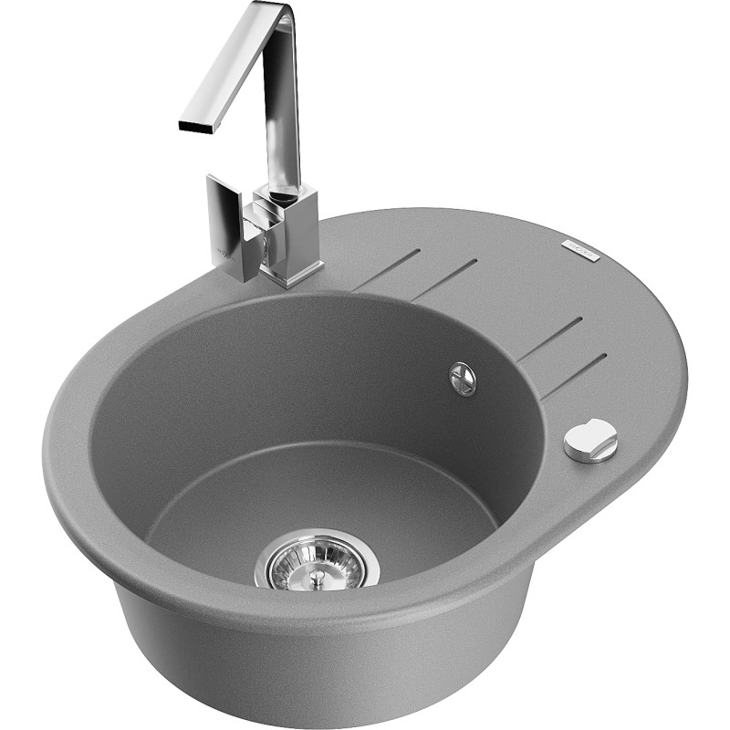 Mexen Kevin fregadero de granito de 1 compartimento con escurridor y grifo de cocina Rita, gris - 6517-71-670300-00