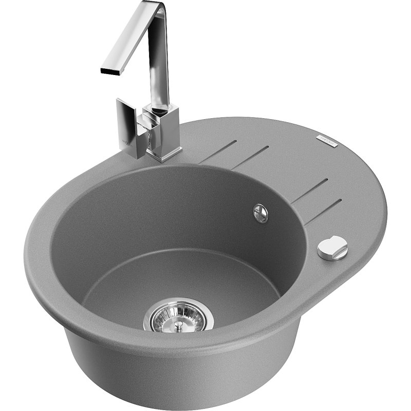 Mexen Kevin fregadero de granito de 1 cubeta con escurridor y grifo de cocina Rita, gris - 6517-71-670300-00