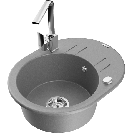 Mexen Kevin 1-bowl granite sink with drainer and Rita kitchen tap, grey - 6517-71-670300-00