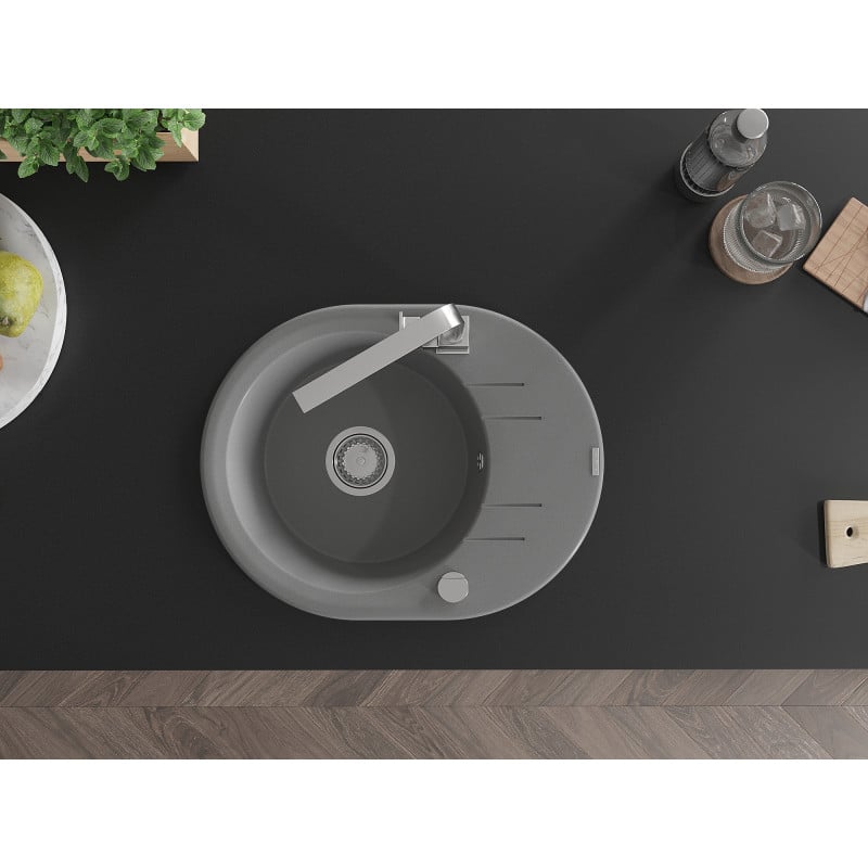 Mexen Kevin fregadero de granito de 1 cubeta con escurridor y grifo de cocina Rita, gris - 6517-71-670300-00