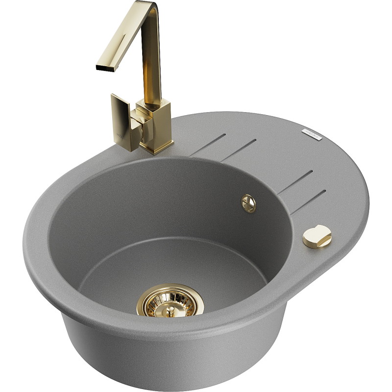 Mexen Kevin fregadero de granito de 1 cubeta con escurridor y grifo de cocina Rita, gris - 6517-71-670300-50