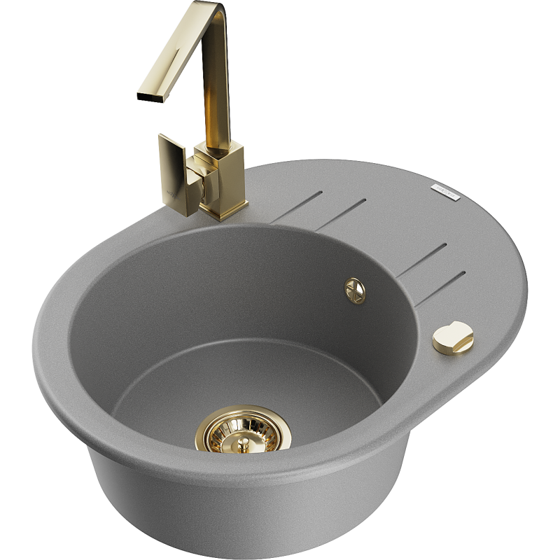 Mexen Kevin granite sink 1-bowl with drainer and kitchen tap Rita, grey - 6517-71-670300-50