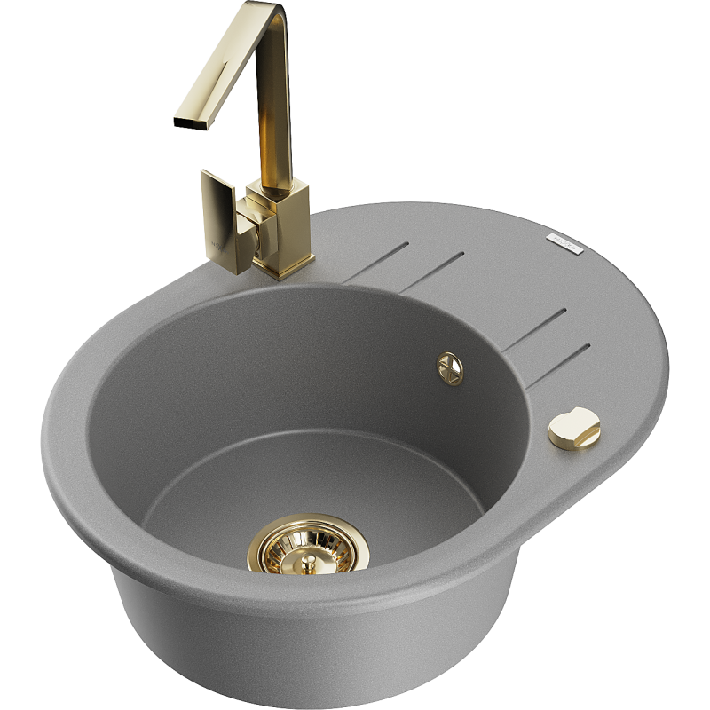 Mexen Kevin lava-louça de granito com 1 cuba, escorredor e torneira de cozinha Rita, cinza - 6517-71-670300-50