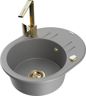 Mexen Kevin granite kitchen sink 1-bowl with drainer and kitchen faucet Rita, gray - 6517-71-670300-50