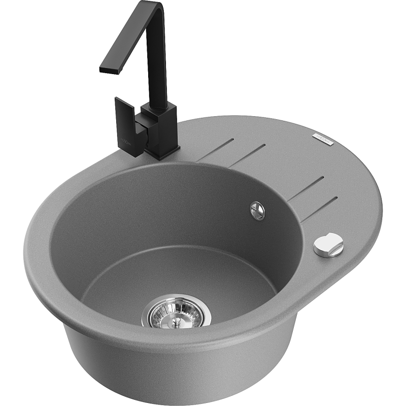 Mexen Kevin granitdiskho 1-facks med avrinning och kökskran Rita, grå - 6517-71-670300-70