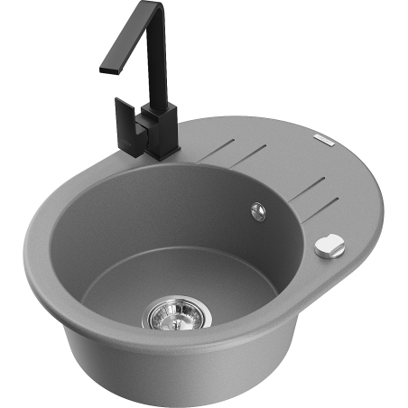 Mexen Kevin fregadero de granito de 1 cubeta con escurridor y grifo de cocina Rita, gris - 6517-71-670300-70