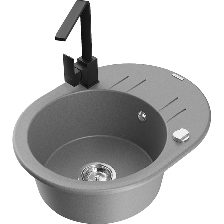 Mexen Kevin granite sink 1-bowl with drainer and kitchen faucet Rita, gray - 6517-71-670300-70