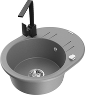 Mexen Kevin 1-bowl granite sink with drainer and Rita kitchen tap, grey - 6517-71-670300-70