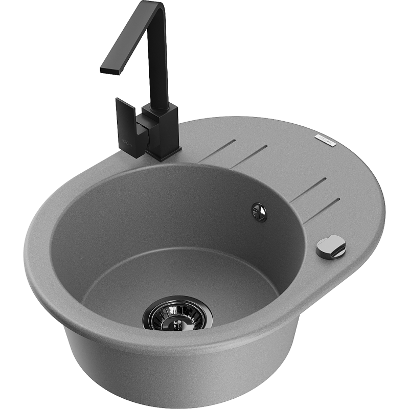 Mexen Kevin fregadero de granito de 1 seno con escurridor y grifo de cocina Rita, gris - 6517-71-670300-70-B