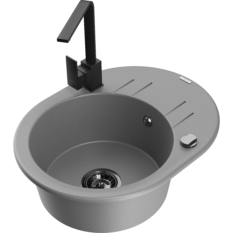 Mexen Kevin graniittinen 1-altaalla varustettu tiskiallas valutustasolla ja keittiöhanalla Rita, harmaa - 6517-71-670300-70-B
