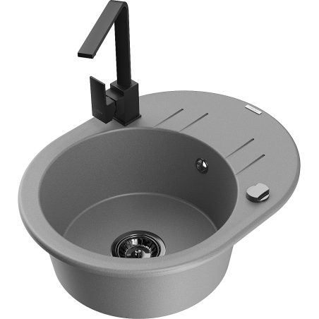 Mexen Kevin fregadero de granito de 1 seno con escurridor y grifo de cocina Rita, gris - 6517-71-670300-70-B
