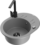 Mexen Kevin granite kitchen sink 1-bowl with drainer and Rita kitchen tap, grey - 6517-71-670300-70-B