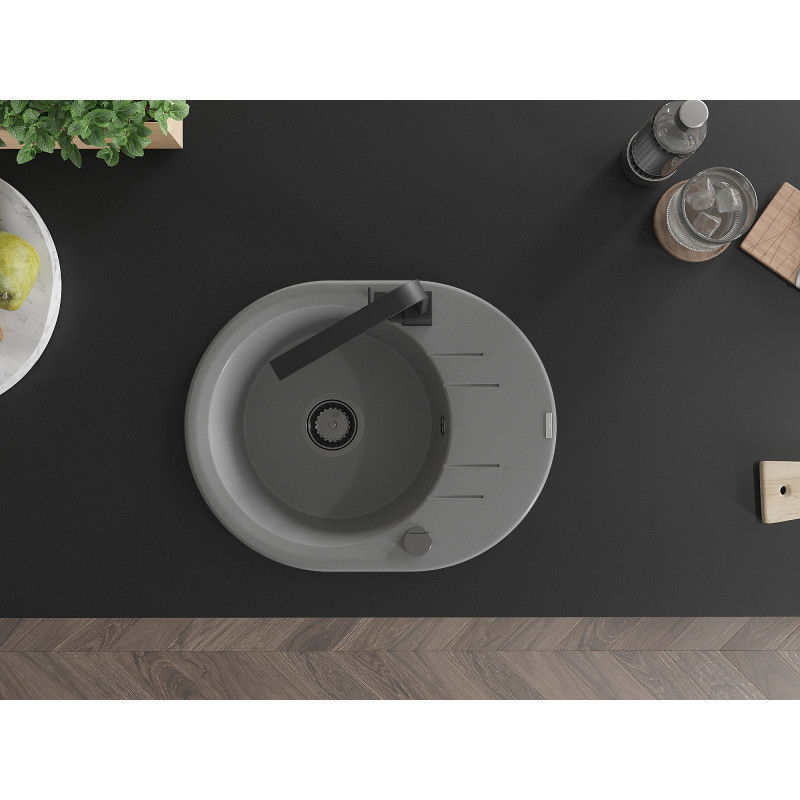 Mexen Kevin fregadero de granito de 1 seno con escurridor y grifo de cocina Rita, gris - 6517-71-670300-70-B