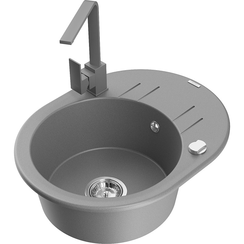 Mexen Kevin graniittinen 1-allas tiskiallas valutusalueella ja Rita-keittiöhanalla, harmaa - 6517-71-670300-71