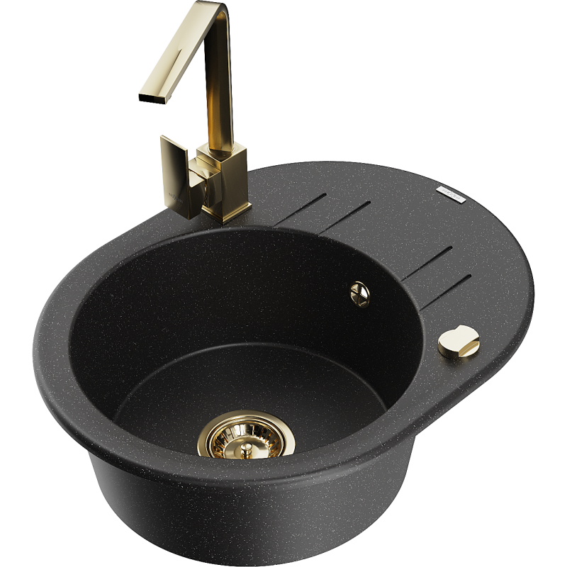 Mexen Kevin fregadero de granito de 1 seno con escurridor y grifo de cocina Rita, negro/plata - 6517-73-670300-50