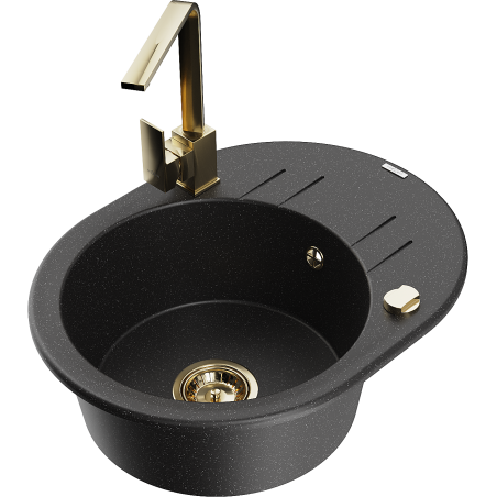 Mexen Kevin 1-bowl Granite Sink with Drainer and Kitchen Faucet Rita, Black/Silver - 6517-73-670300-50