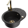 Mexen Kevin 1-bowl granite sink with drainer and Rita kitchen tap, black/silver - 6517-73-670300-50