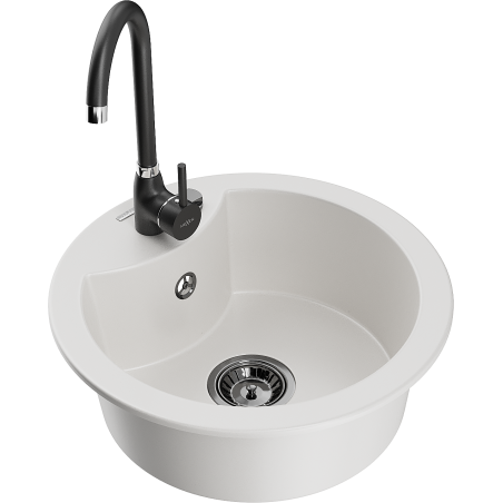 Mexen Diego 1-bowl granite sink with Telma kitchen tap, white - 6512-20-670200-70