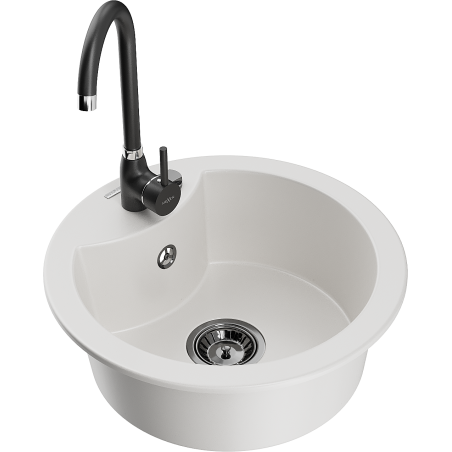 Mexen Diego granieten spoelbak 1-kamer met keukenkraan Telma, wit - 6512-20-670200-70