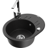 Mexen Kevin Granite Kitchen Sink 1-Bowl with Drainer and Rita Kitchen Tap, Black/Silver - 6517-73-670300-00