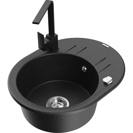 Mexen Kevin Granit-Spullsteen mat 1 Fach mat Ofkill an Kichenkran Rita, schwaarz/sëlwer Metallic - 6517-73-670300-70