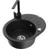 Mexen Kevin 1-bowl granite sink with drainer and Rita kitchen tap, black/silver metallic - 6517-73-670300-70