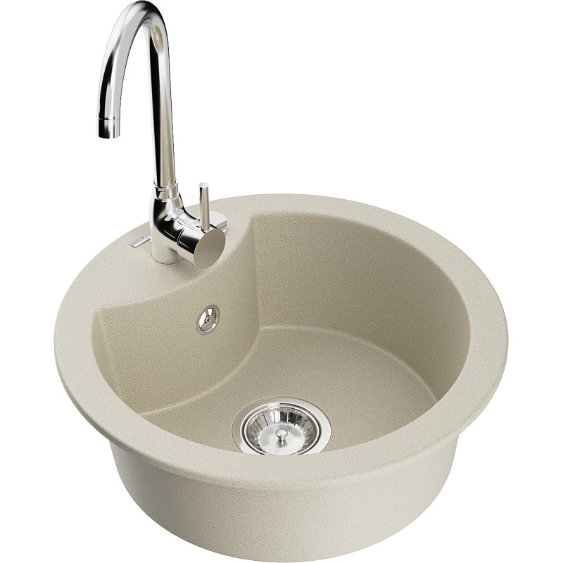 Mexen Diego 1-beckiger Granitspülbecken mit Küchenarmatur Telma, beige - 6512-69-670200-00